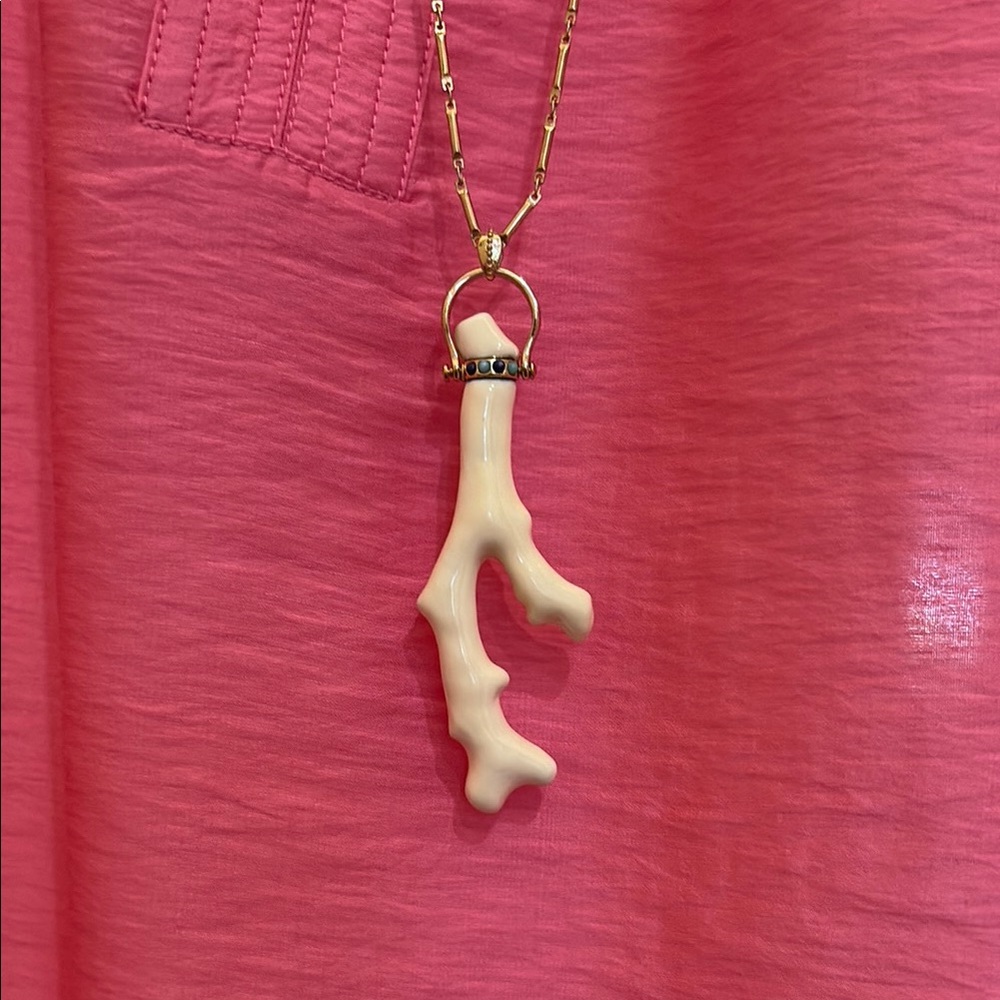 Pink Top with Cream Pendant Necklace